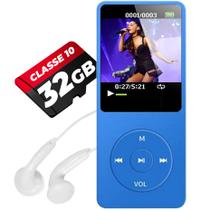 Mp3 MP4 Player + Cartão 32gb Memória Música Fone Radio Fm Gravador Alto Falante Multimídia Corrida Academia