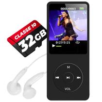 Mp3 MP4 Player + Cartão 32gb Memória Música Fone Radio Fm Gravador Alto Falante Multimídia Corrida Academia J01 - CLICK