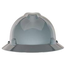 MSA 475367 chapéu duro de brim full-brim V-Gard com suspensão de catraca Fas-Trac III Shell de polietileno, proteção de impacto superior, alças da coroa auto-ajustando - Tamanho padrão em cinza marinho