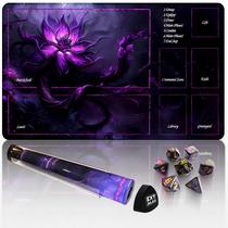 MTG Playmat Extalas Purple Lotus com tubo de armazenamento e 7 dados