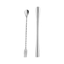 Muddler De Coquetel E Colher De Mistura Em Aço Inoxidável 2 Peças, Mexedor De Bebidas Longas,