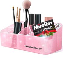 Mueller Áustria Makeup Organizer Countertop, Cosméticos e Joias Organizador de Armazenamento, Vitrine de Beleza Dividida Elegante, para Vaidade, Banheiro ou Cômoda, Brilho Rosa