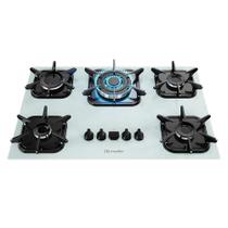 Mueller Cooktop 5 Bocas Tripla Chama Preto e Branco Bivolt 2400W Potência Garantia 12 Meses Fogão de Mesa Vidro Temperado GLP GN Conversível
