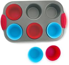 Muffin Pan Boxiki Kitchen Antiaderente Steel Jumbo, 6 xícaras e 6 forros