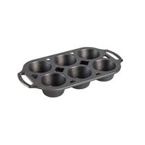Muffin Pan Lodge, ferro fundido, temperado, 32 cm, 6 xícaras, preto