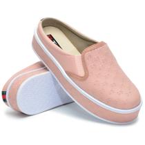 Mule Casual Tênis Slip On Texturizado Feminino Solado Alto Flatform Emborrachado Respirável Conforto - Walk Easy