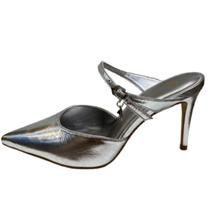 Mule de Salto Alto Prata Carrano Couro Legítimo com Ajuste