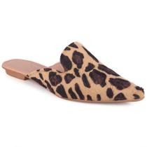 Mule Feminina Bico Fino Animal Print Onça Elegante Conforto Casual Moderno Passeio Dia a Dia