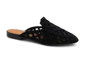 Mule Feminina Rasteira Valentina 360119 Crochê Preta