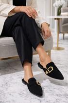 Mule Feminino Bico Fino Sapatilha Sapato Feminino Detalhes Metalicos de Fivelas Sándalia Feminina Mule Estilo Tamanco