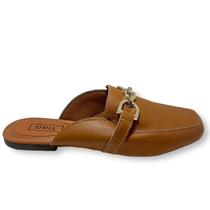 Mule Feminino Comfort Bico Quadrado Detalhe Elos Dourados