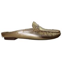 Mule Feminino Couro Legitimo Ouro Branco Cravos Leve Macio Mule Feminino Couro Legitimo Ouro Branco Cravos Leve Macio