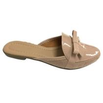 Mule Feminino Liso Verniz Bico Redondo Laço Estilo Moderno