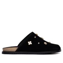 Mule Feminino Moleca Flatform Camurça Aplicações Preto Mule Feminino Moleca Flatform Camurça Aplicações Preto