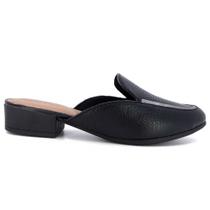 Mule Feminino Salto Bloco Couro Preto Prata Usaflex AK0903