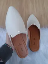 Mule feminino sapatilha rast perolas confortável moda