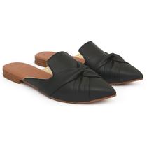 Mule Feminino Sapatilha Sapato Mocassim Bico Fino Entrelaçado Preto