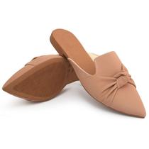 Mule Feminino Sapatilha Sapato Mocassim Muller Bico Fino com Laço Nude
