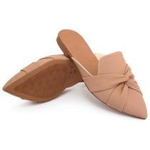 Mule Feminino Sapatilha Sapato Mocassim Muller Bico Fino Entrelaçado Nude