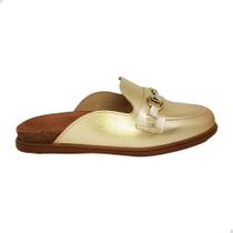 Mule Feminino Sapato Beira Rio Clog Metalizado Dourado