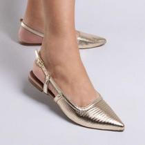 Mule Feminino Sapato Bico Fino Sandália Rasteira Aberto Atrás Slingback Liso Confortável Sola Macia