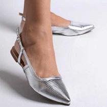 Mule Feminino Sapato Bico Fino Sandália Rasteira Aberto Atrás Slingback Liso Confortável Sola Macia