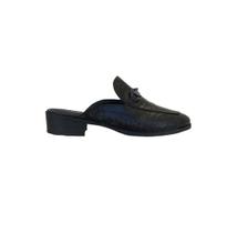 Mule Feminino Sapato Croco Preto Saltinho Corrente Conforto