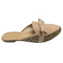 Mule Feminino Verniz Estampa Bico Redondo Laço Estilo Casual