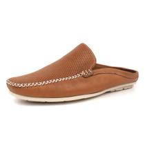 Mule Mocassim Driver Masculino Couro Detalhe Costura Manual Calce Facil Macio Palmilha EVA Tamanho:41Cor:Marrom ClaroG