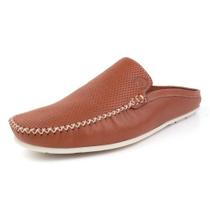 Mule Mocassim Driver Masculino Couro Detalhe Costura Manual Calce Facil Macio Palmilha EVA Tamanho:43Cor:Marrom Escuro
