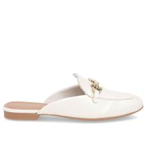 Mule Off-White Bico Quadrado Couro Salto Rasteiro