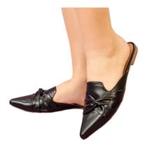 Mule preta flat com detalhe lasenna flat ref:2103p