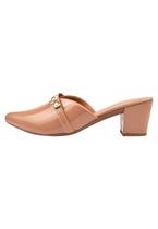 Mule Scarpin Nude Salto Grosso Lacinho Sapato Bico Fino Verniz