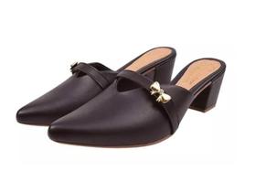 Mule Scarpin Preto Salto Alto Grosso Lacinho Sapato Bico Fino Casual Festa