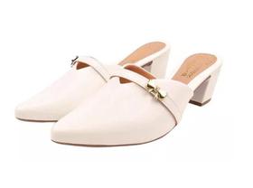Mule Scarpin Salto Alto Grosso Lacinho Sapato Bico Fino Casual Festa