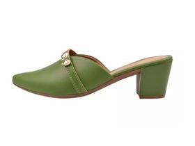 Mule Scarpin Verde Salto Alto Grosso Lacinho Sapato Bico Fino Casual Festa