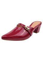 Mule Scarpin Vermelho Salto Grosso Lacinho Sapato Bico Fino Verniz