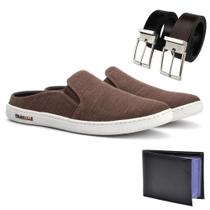 Mule Slip On Urban Casual Café Com Carteira Cinto