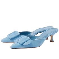 Mules Axellion, mulher, fivela, salto, bico fino, camurça, azul Mules Axellion, mulher, fivela, salto, bico fino, camurça, azul