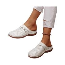 Mules De Salto Wedge Leves Para Mulheres plus Size, Sandálias De Verão Com Design Vazado E Sola