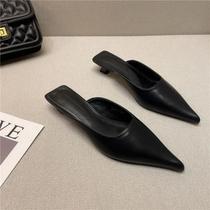 Mules Elegantes De Salto Baixo Com Ponta Fina Para Mulheres, Estilo Slip On.