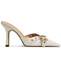 Mules Heels AMINUGAL, branco, pontudo, bico fechado, estilete feminino