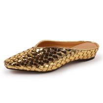 Mules LUXMUWA Gold Woven Slip on Slides, bico quadrado feminino 11 Mules LUXMUWA Gold Woven Slip on Slides, bico quadrado feminino 11