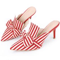 Mules Perphy Bow, listras, bico fino, salto, vermelho, feminino Mules Perphy Bow, listras, bico fino, salto, vermelho, feminino