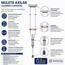 Muletas Axilares Em Alumínio Ajustável Universal Cinza ATÉ 65KG