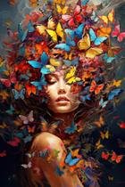 Mulher e borboletas - quadro decorativo mdf 20x29 cm - Decoração