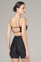 Mulher Elástica Sport Top Alça Power Acetinada Preto