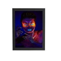 Mulher Maquiagem Glitter Neon Quadro Moldura Preta 60X40Cm