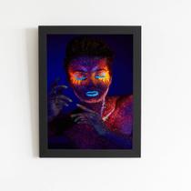 Mulher Maquiagem Glitter Neon Quadro Moldura Preta 60x40cm Mulher Maquiagem Glitter Neon Quadro Moldura Preta 60x40cm