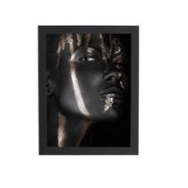 Mulher Preta Dourada De Perfil Quadro Moldura Preta 60X40Cm Mulher Preta Dourada De Perfil Quadro Moldura Preta 60X40Cm